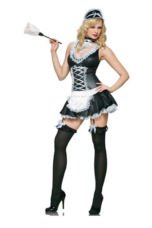 Uniform Costume Sleeveless V-neckline Black Maid Costume - Click Image to Close